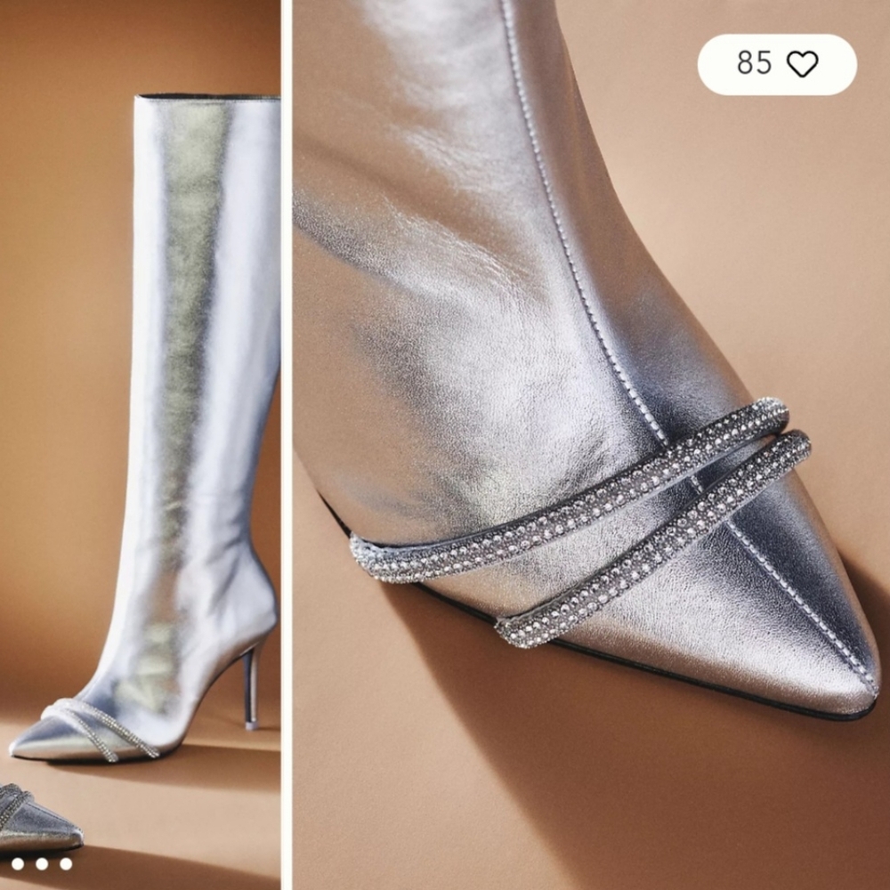 Anthropologie Wedding Exclusive, Leather Metallic Silver, Heel 3.5" size 8